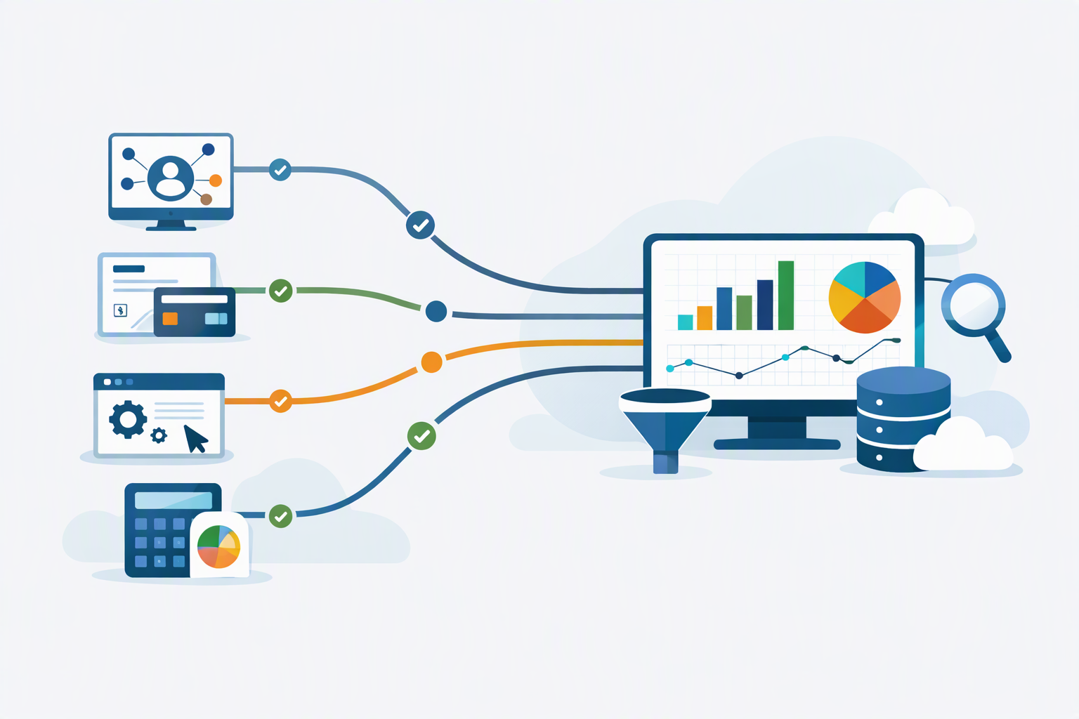 Illustration of customer journey analytics features working together in one platform